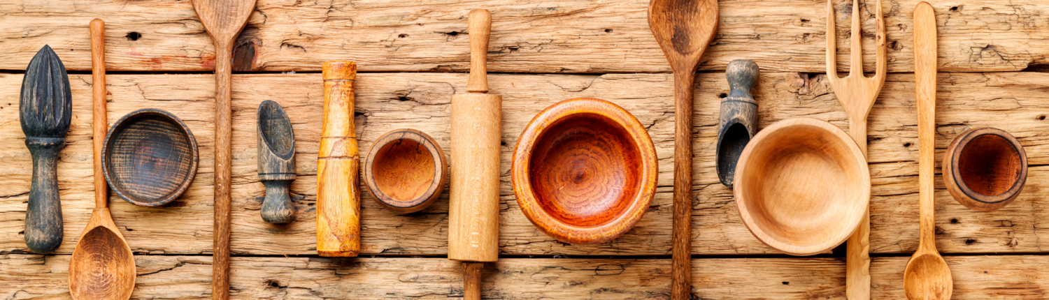 Set of wooden cooking utensils