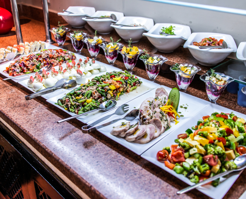Assortment fresh vegetable salads vegetarian buffet tasty side dish variety. Healthy food set, organic, natural egypt