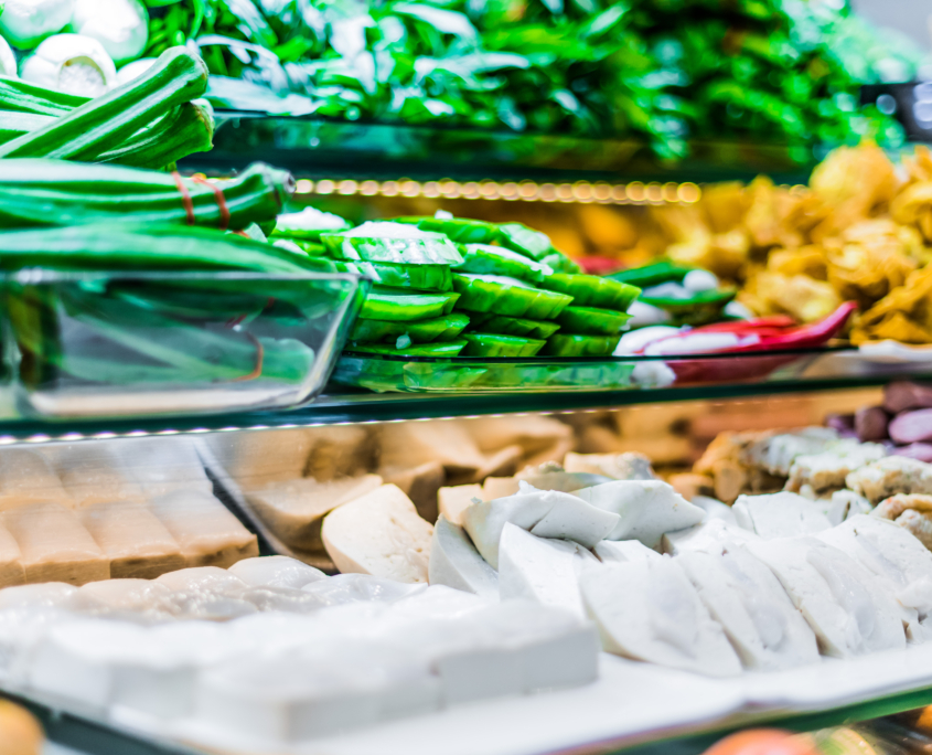 Traditional Asian food ingredients and dishes sold in a Singapore restaurant