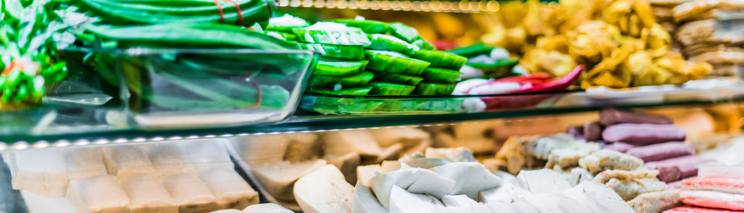 Traditional Asian food ingredients and dishes sold in a Singapore restaurant